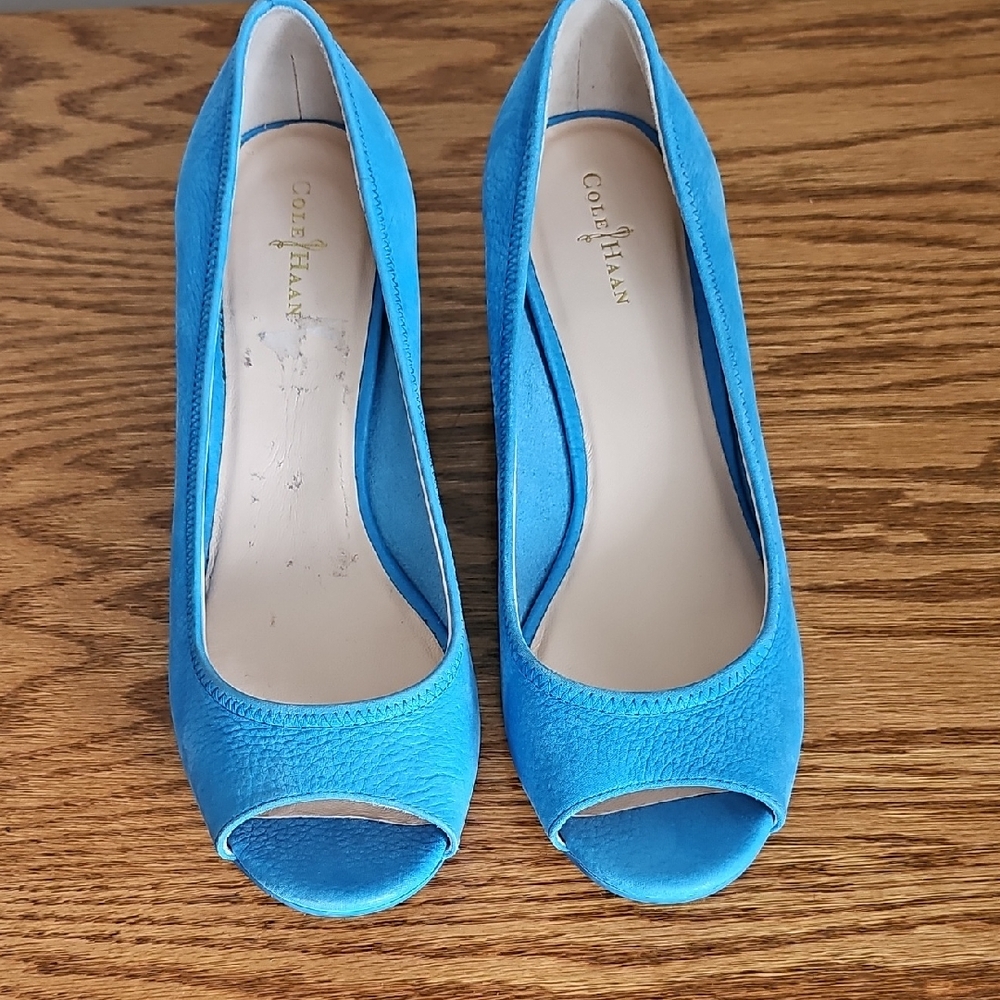 Cole Haan Nike Air Blue Suede Peep Toe Heels